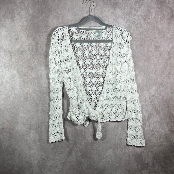 Vintage‎ Faded Glory Cardigan Sweater Womens Medium 8/10 White Crochet Y2K Boho - Picture 1 of 8